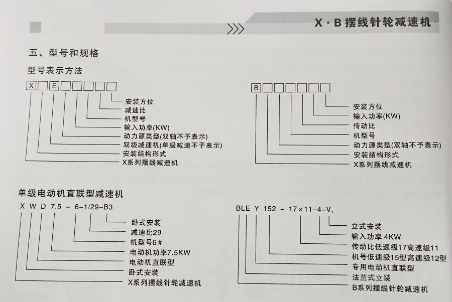 XB系列擺線(xiàn)針輪減速機(jī)型號(hào)表示方法